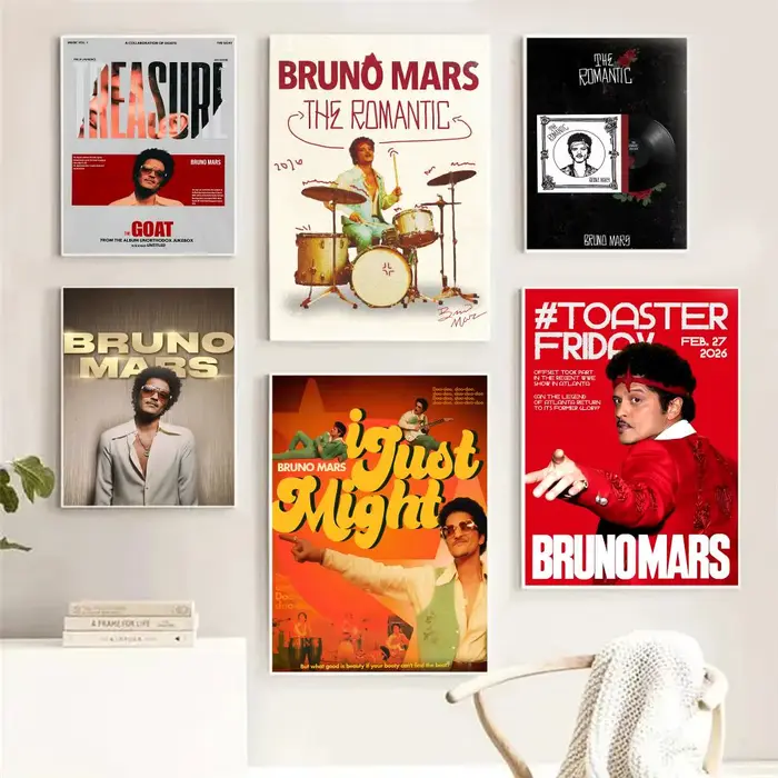 Affiche de l'album The Romantic du chanteur Bruno Mars, décoration autocollante pour chambre à coucher, salon, bureau et plus encore + cadeau parfait