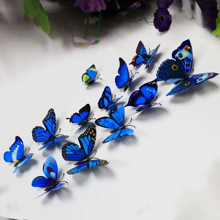 Autocollants papillons 3D, 12 pièces, art mural de chambre, décoration de maison, bricolage
