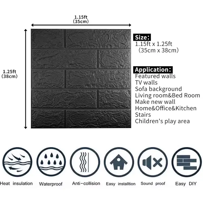 Autocollant de papier peint mural 3D avec mousse imperméable auto-adhésive