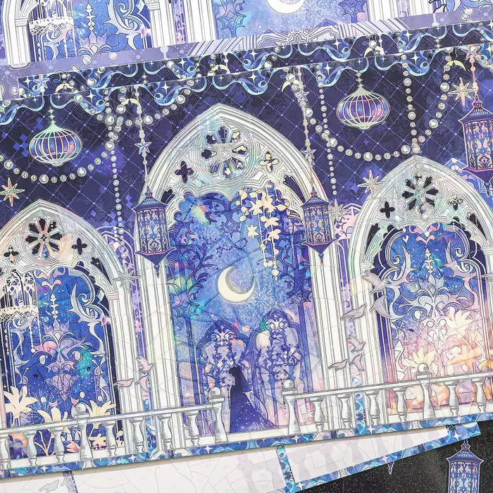Autocollant 3D Paysage Étoilé Scintillant Kawaii Stardust Castle – Scène de Cabane DIY, Cadeau de Festival