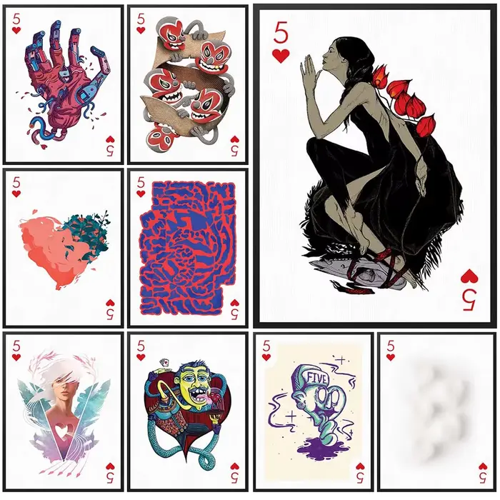 Coeurs abstraits Poker fille carte à jouer photos murales pour salon affiche nordique mur Art toile peinture décor à la maison sans cadre