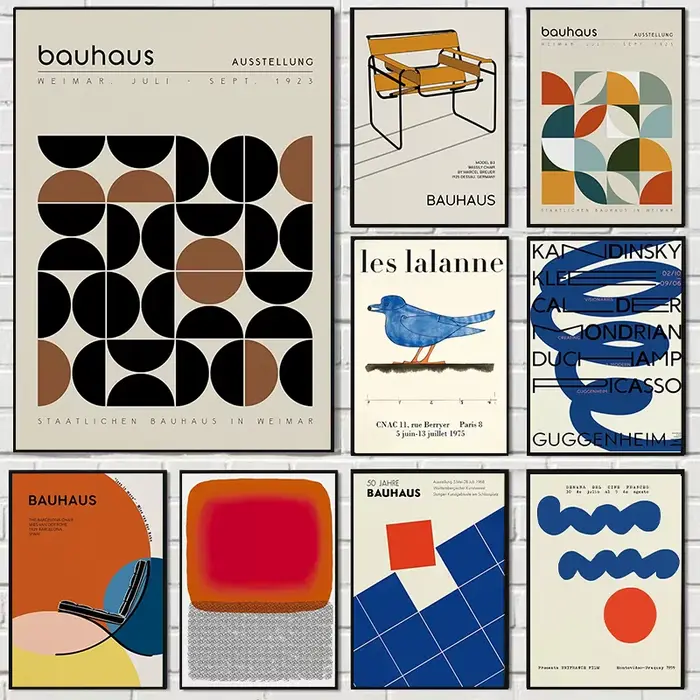 Affiche en toile géométrique Bauhaus de ligne bleue