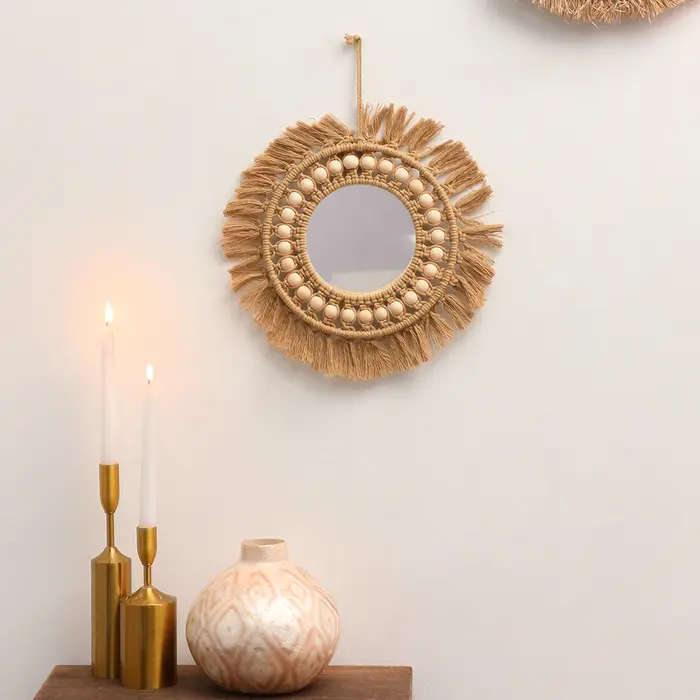 Miroirs Muraux Ronds Tissés à la Main, Décoration Murale pour Appartement, Salon, Chambre à Coucher,