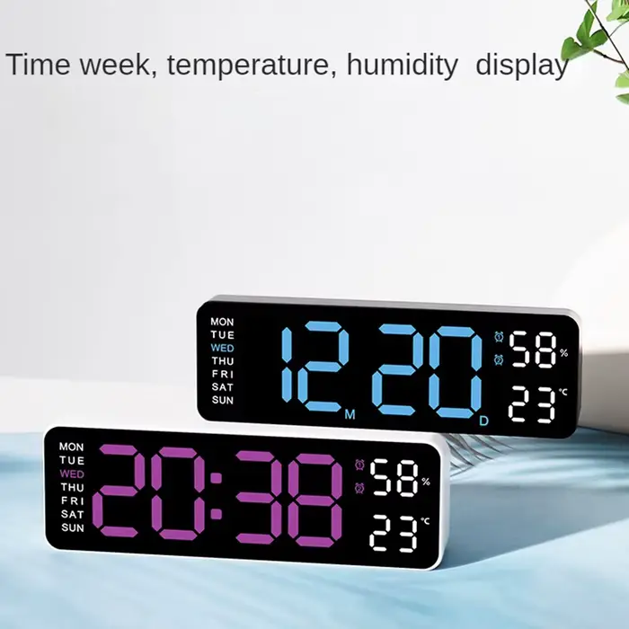 Grande horloge murale numérique température et humidité affichage de la semaine luminosité réglable
