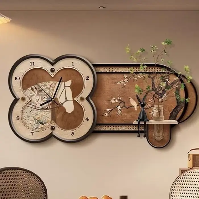 Horloges murales de peinture moderne et fleurs