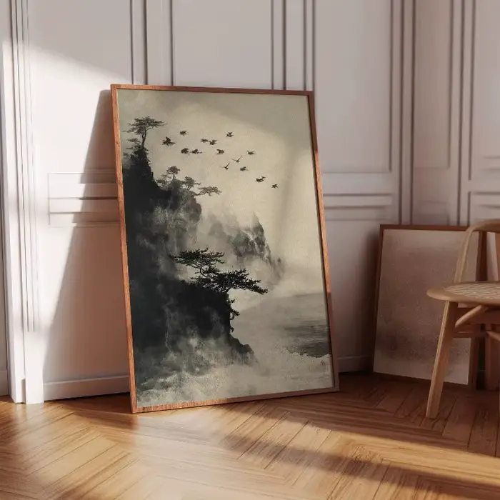Affiche d'art de paysage de Style à l'encre japonaise Zen Bonzai Wabi Sabi
