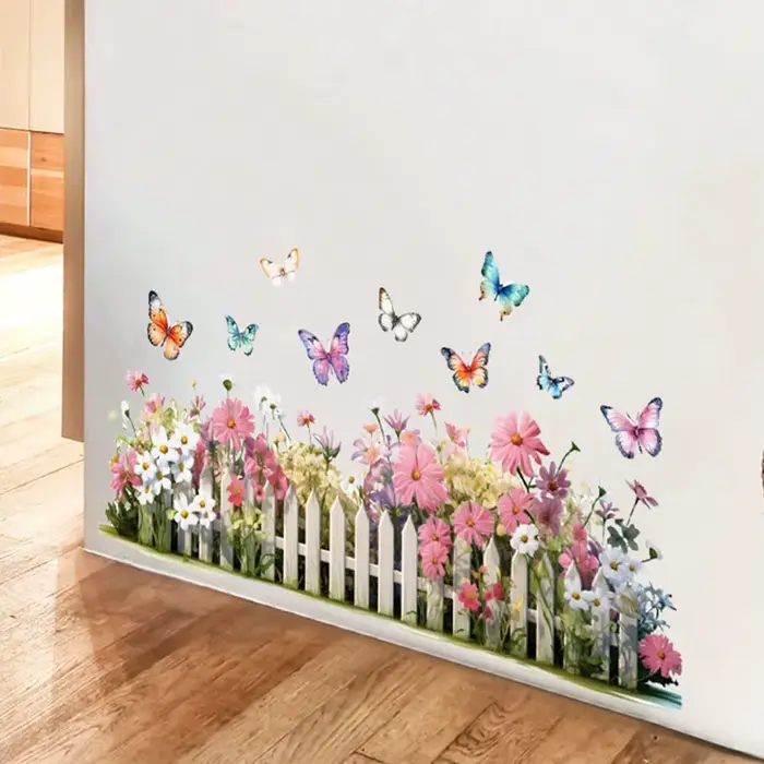 Autocollant mural de clôture à motifs de fleurs sauvages