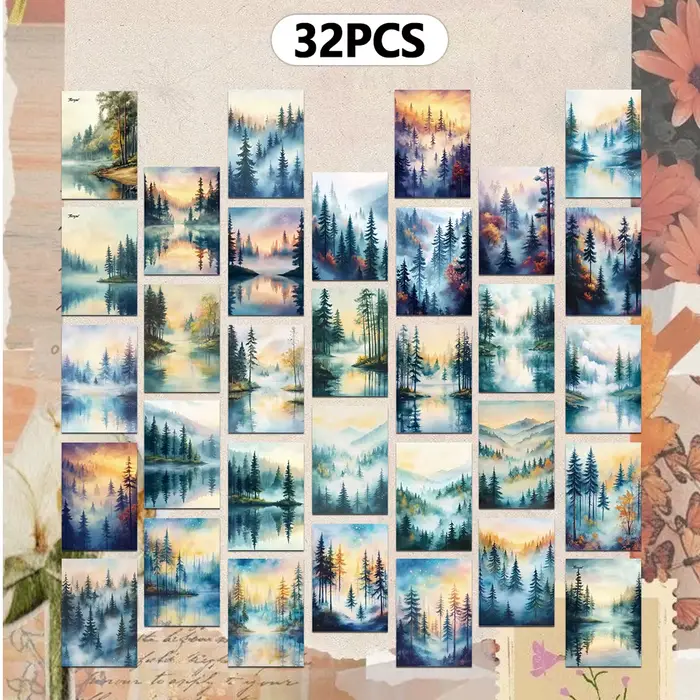 32 cartes postales sur le thème de la forêt secrète, autocollants muraux, cartes de correspondance, 