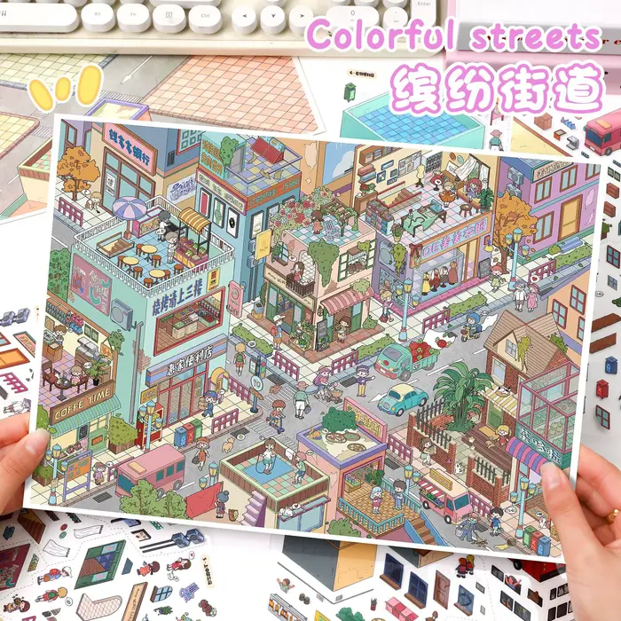 Autocollant 3D Paysage Urbain Coloré Kawaii