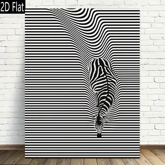 Affiche d'art mural zèbre abstraite rétro moderne 2D plate, 1 pièce, rayures verticales noires et bl
