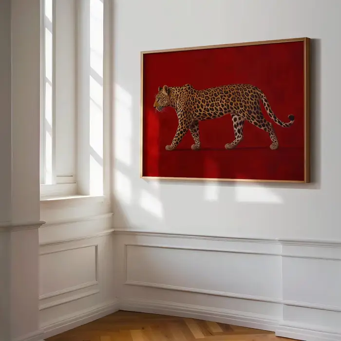 Peinture à l'huile Léopard Rouge - Affiche encadrée