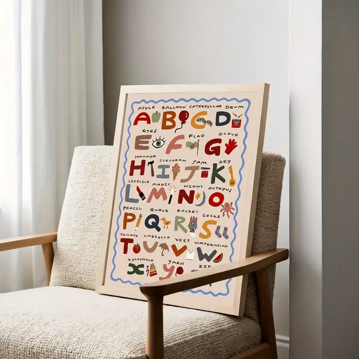 Affiche imprimée sur toile de l'alphabet de dessin animé
