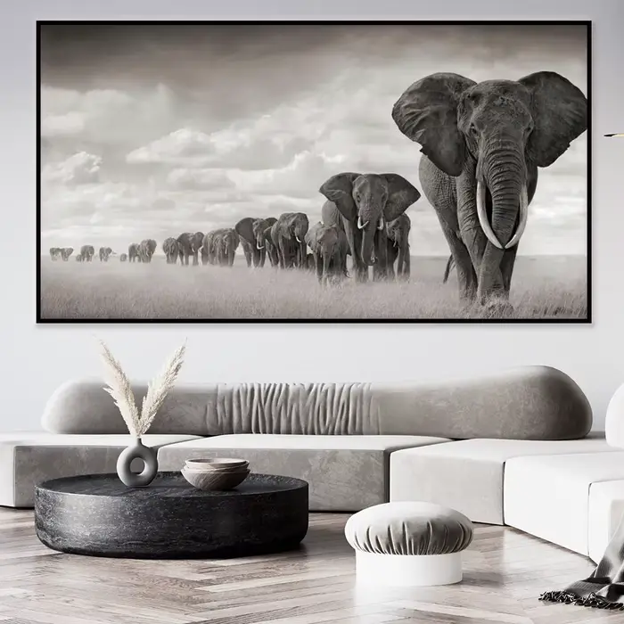 Peinture sur toile d'éléphant marchant pour la décoration de la maison