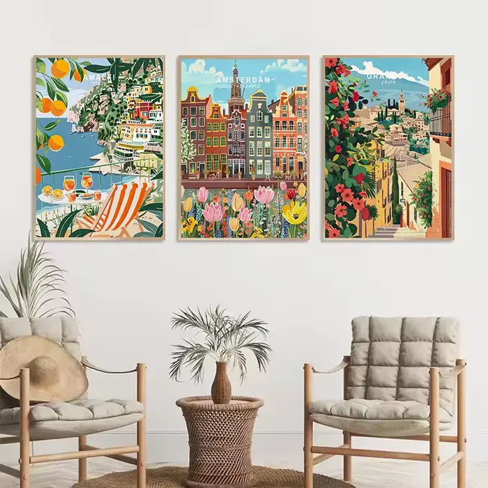Affiche aquarelle moderne de ville de voyage de renommée mondiale