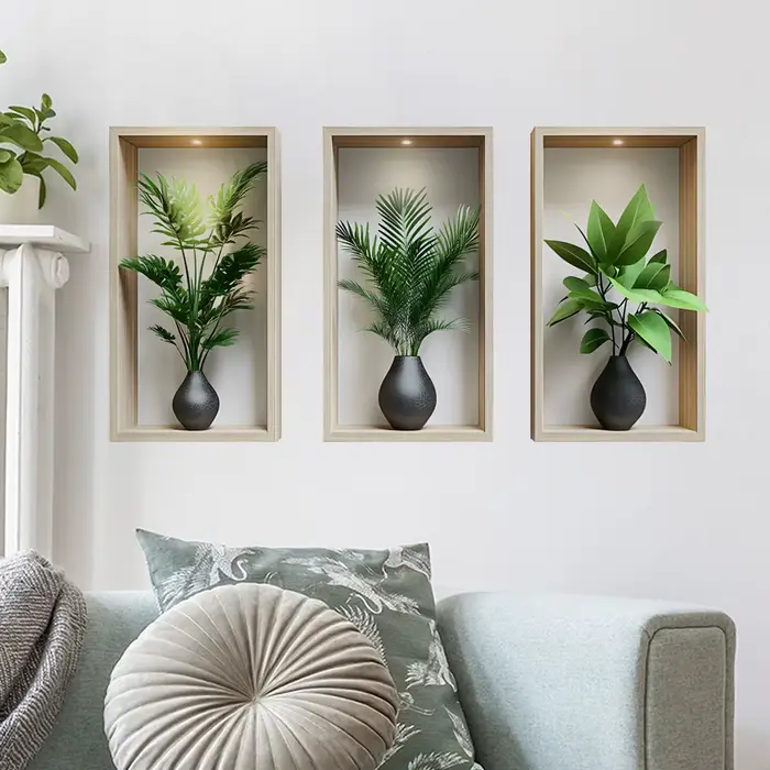 Autocollant Mural plantes vertes, peinture de Simulation murale en pot pour salon, décoration de fond de maison, sparadrap amovibles d'art Mural
