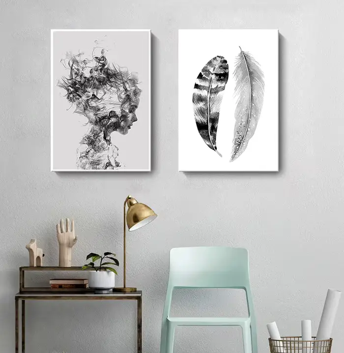 Affiche de plumes abstraites noires et blanches