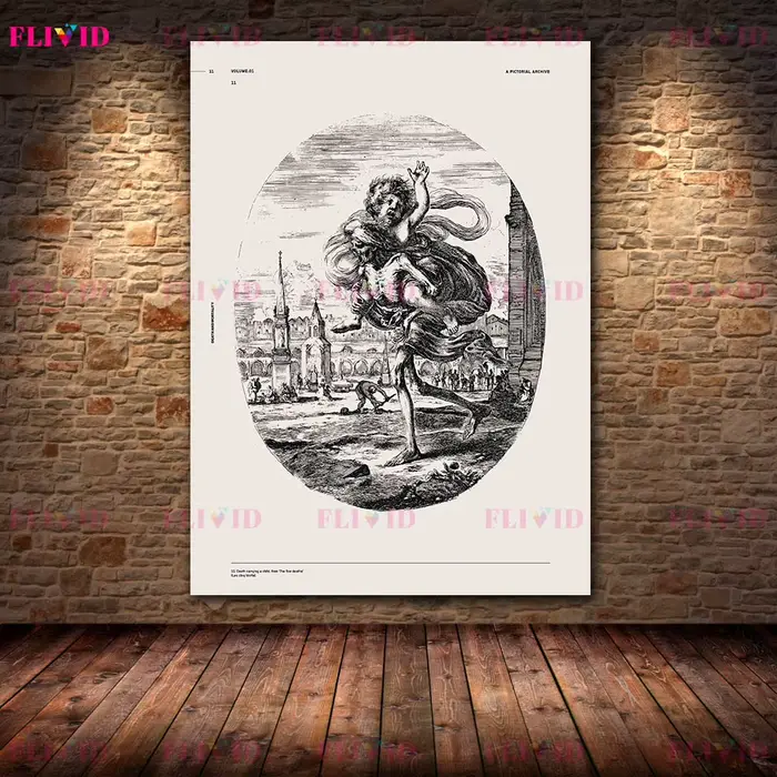 Peinture sur toile vintage gravée « Danse de la mort »