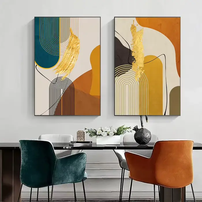 Toile de peinture de ligne abstraite de luxe dorée