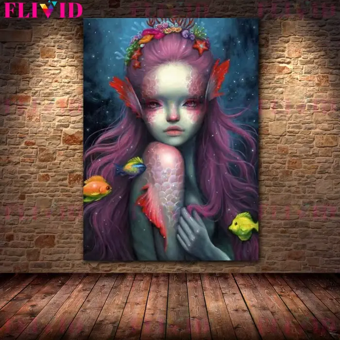 Affiche murale de dessin animé sirène elfe fille de la mer profonde