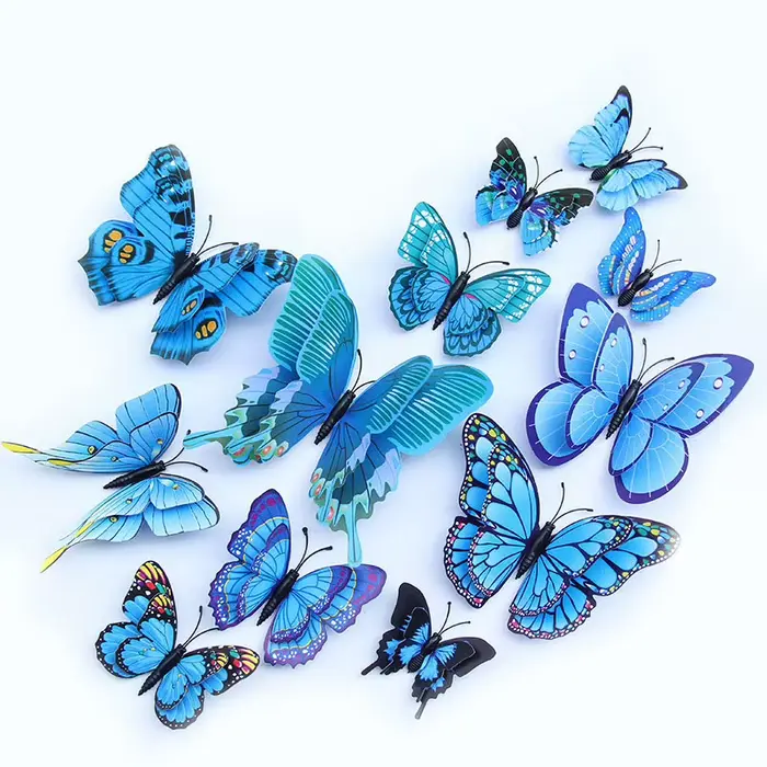 Autocollants muraux papillons 3D à Double couche, 12 pièces, décoration de salon, de chambre d'enfan