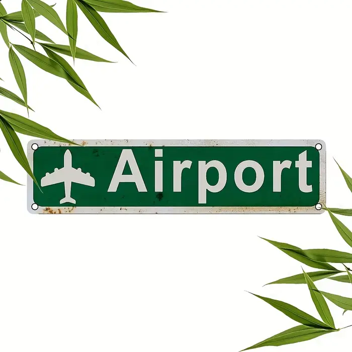 Panneau mural en métal vintage sur le thème de l'aéroport avec graphisme d'avion - Décoration rétro d'aviation adaptée