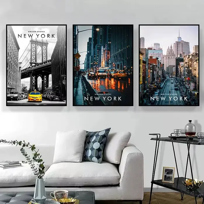 Affiches sur toile avec coordonnées de la ville de New York, paysages urbains célèbres, peintures et impressions sur toile, art mural pour salon, décoration de la maison, sans cadre