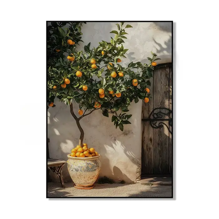 1 toile murale moderne style méditerranéen avec motif citron, affiches de citronniers côtiers non en