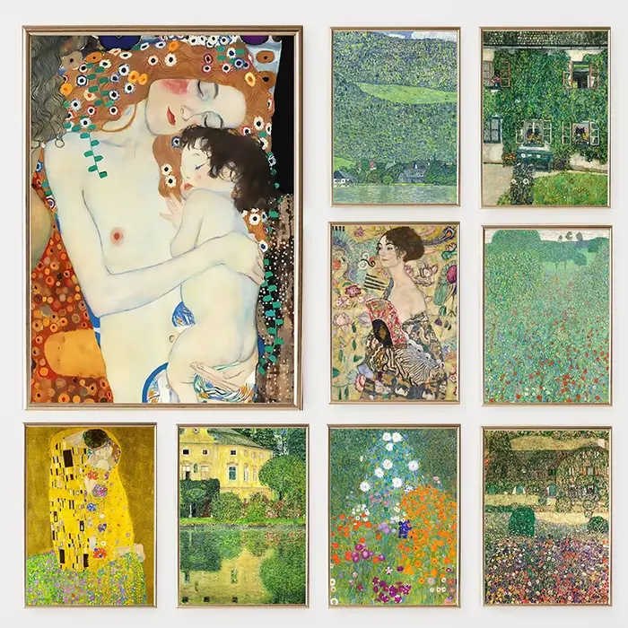 Artiste Gustav Klimt Collection classique le baiser fleurs abstraites paysage toile impression affiche mur Art salon décor à la maison