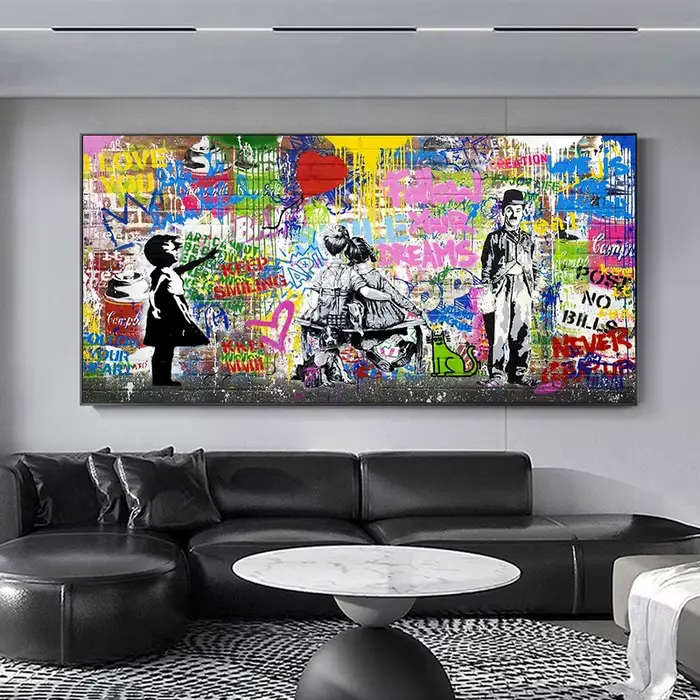 Banksy Street Art Graffiti urbain mur Art ballon fille toile peinture grande taille affiches et impressions pour salon décor à la maison