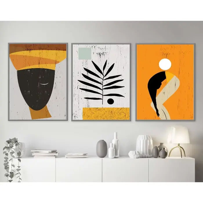 Lot de 3 affiches d'art abstrait bohème - Décoration murale minimaliste de style moderne du milieu d