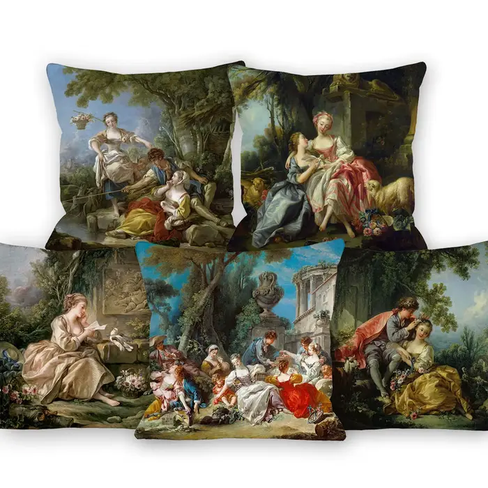 Housse de coussin décorative avec peinture de portrait d'art Rococo européen de François Boucher