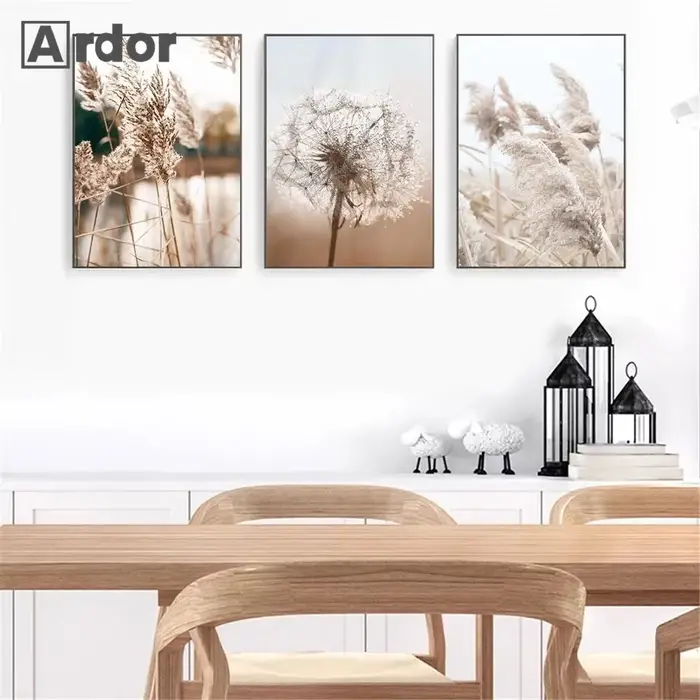 Affiche murale en toile avec roseaux de coucher de soleil