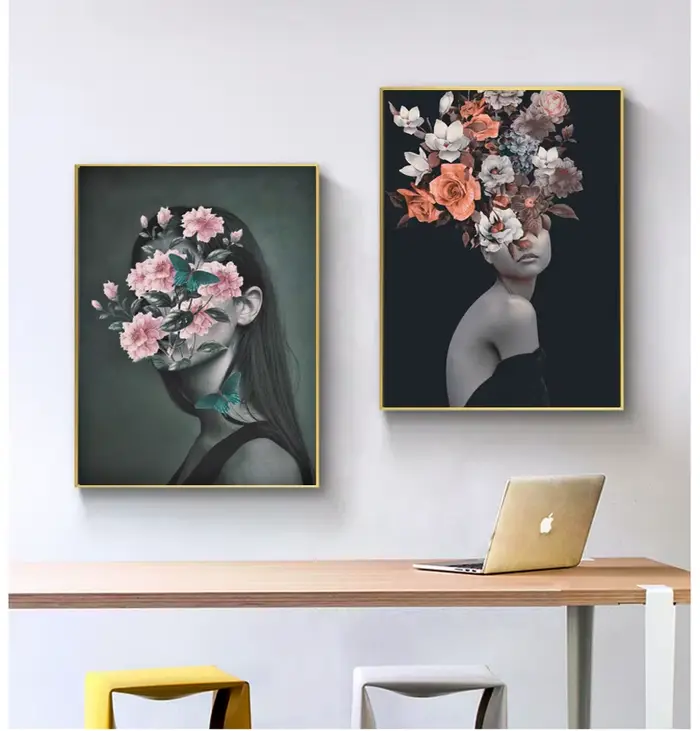 Art Abstrait moderne Peinture Sur Toile Fleurs Femme Art Mural Affiches Mur Photo pour Salon Maison Mur Cuadros Décor