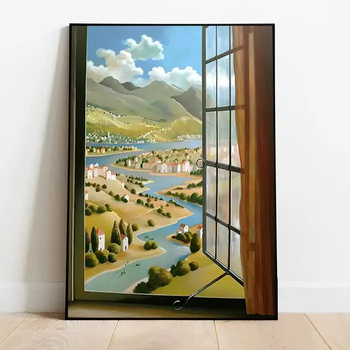 Affiche murale d'art de paysage vert pour fenêtres, Style européen naturel, décoration murale modern