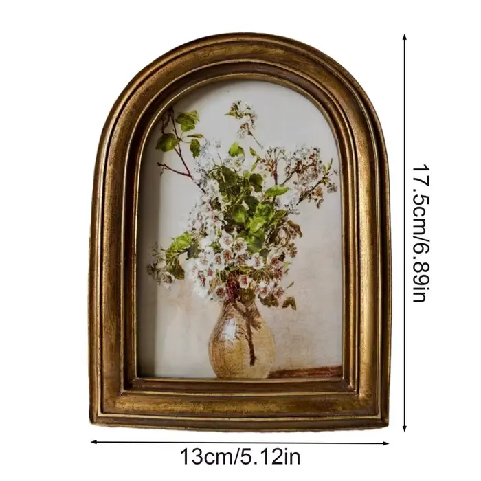 Cadre photo vintage doré, rond, ovale, arqué, rétro, pour accrocher au mur, à poser sur table, décoration intérieure