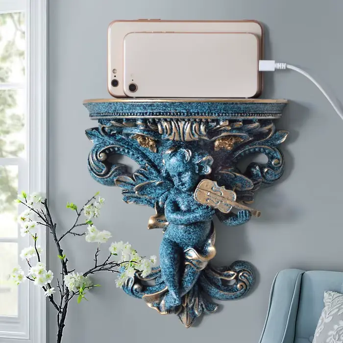 Étagères murales créatives en résine pour la décoration de la maison, support de rangement pour la maison, étagère vintage, bleu et blanc, décor à la maison