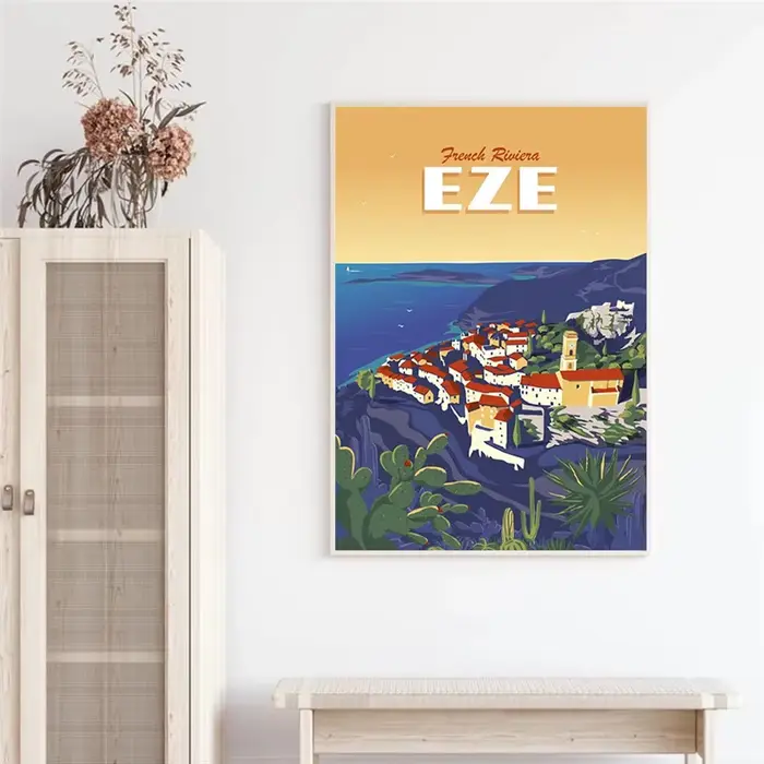 Affiche de voyage de paysage de plage de Provence de Riviera française