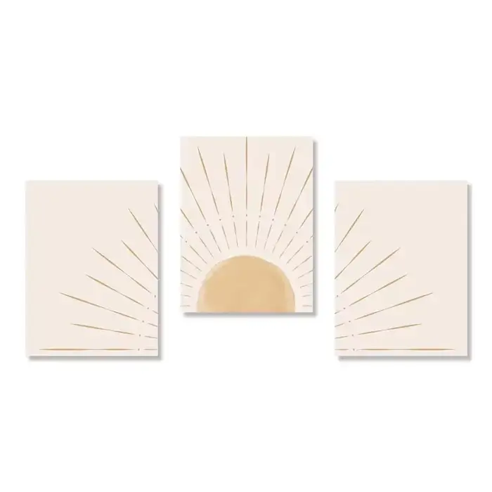 Boho Art mural soleil jaune montant sur l'horizon Illustrations naturelles géométriques ligne d'art mur affiches et impression modernes du milieu du siècle