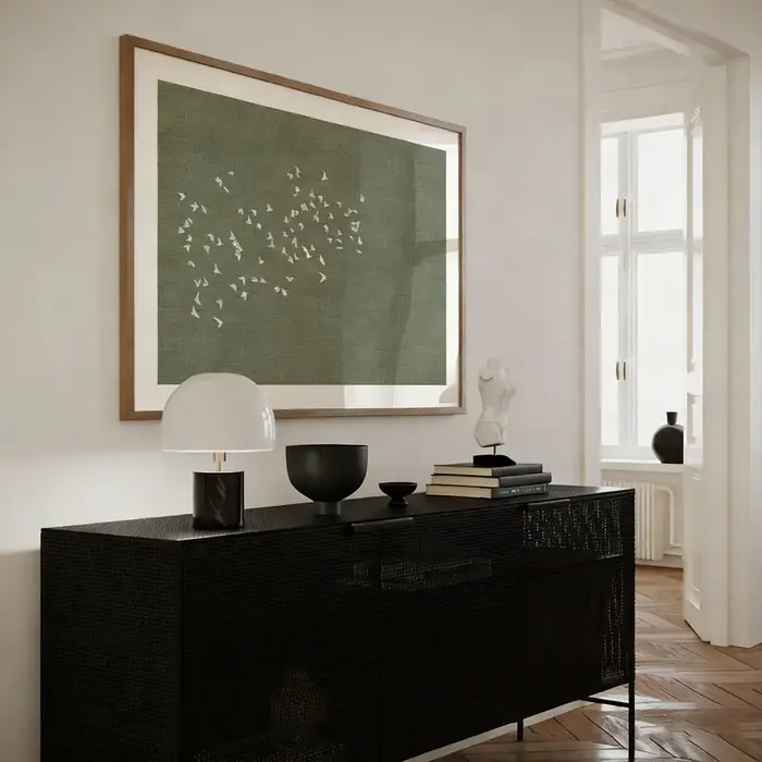 Décoration murale Flock of Birds – Affiche horizontale aspect lin vert