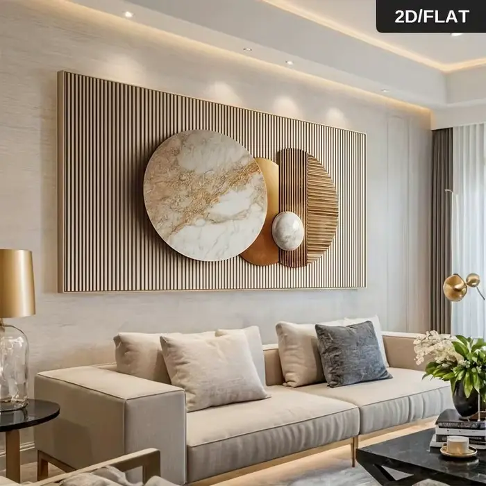 Une impression sur toile murale abstraite moderne en marbre et laiton, une peinture décorative conte