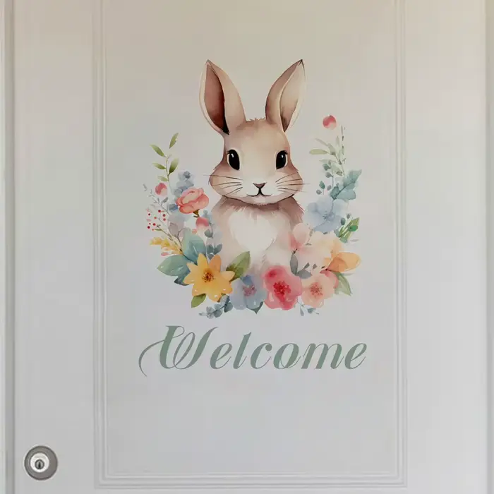 Autocollant de bienvenue lapin de Pâques pour porte