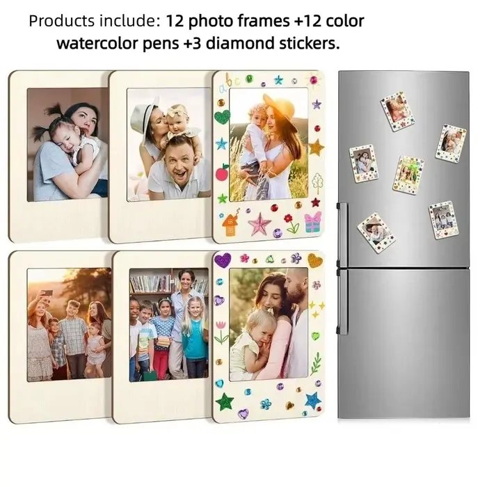 Cadres photo en bois DIY avec autocollants, matériel en bois, artisanat DIY, cadres en bois non fini