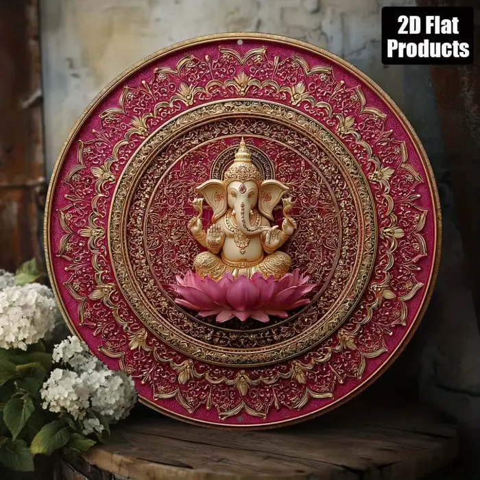 Décoration murale élégante Ganesha et Lotus – Superbe design doré et rose, décoration de maison vint