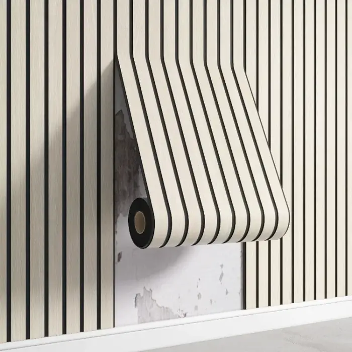 Panneaux muraux à motif de grille en bois 3D, papier peint imperméable et Durable, autocollants mura