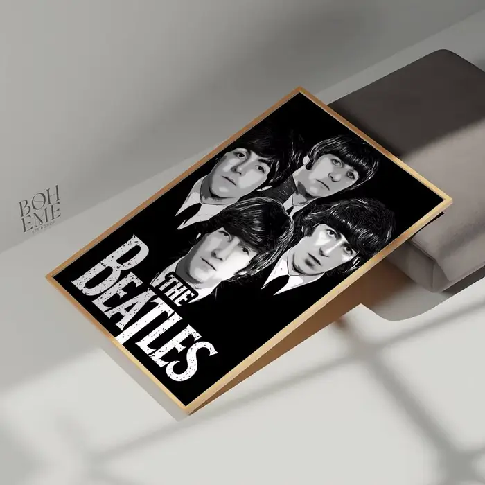 Affiche murale en toile de coton avec peinture et calligraphie des Beatles
