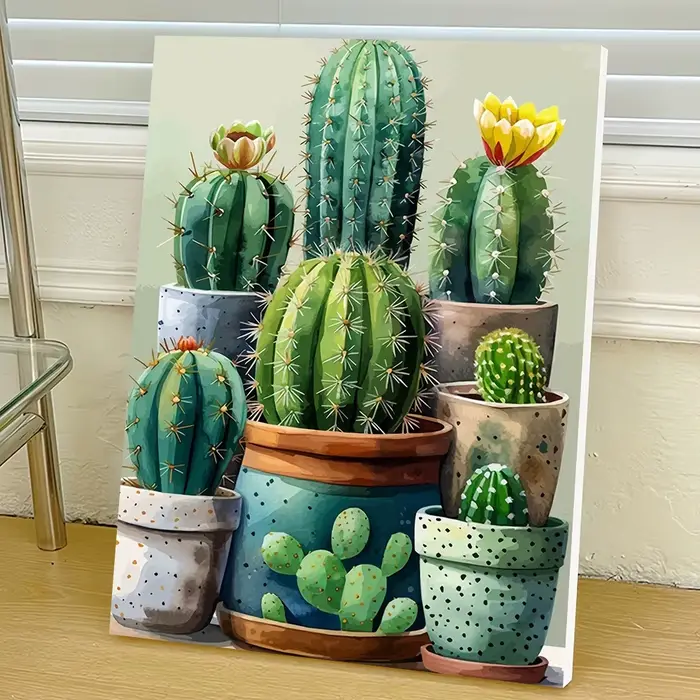 Bricolage peint à la main toile peinture Cactus numérique