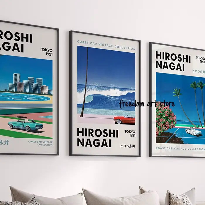 Affiches d'art de plage Vaporwave