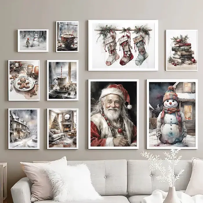Affiche murale vintage de paysage esthétique de Noël