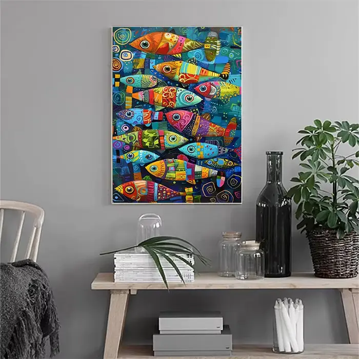 Affiches et imprimés sur toile de poisson coloré abstrait dans la mer