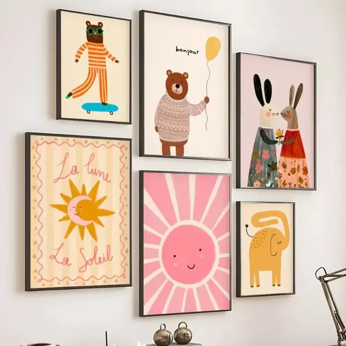 Affiche d'animaux imprimés de lapins floraux nordiques
